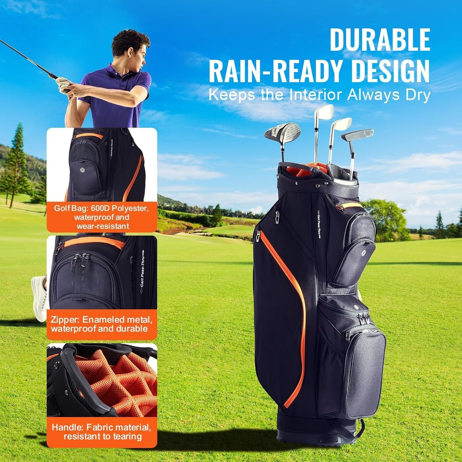 Golf Cart Bag with 14 Way Orga - Golf Bag Stand Cart ulasan dan harga