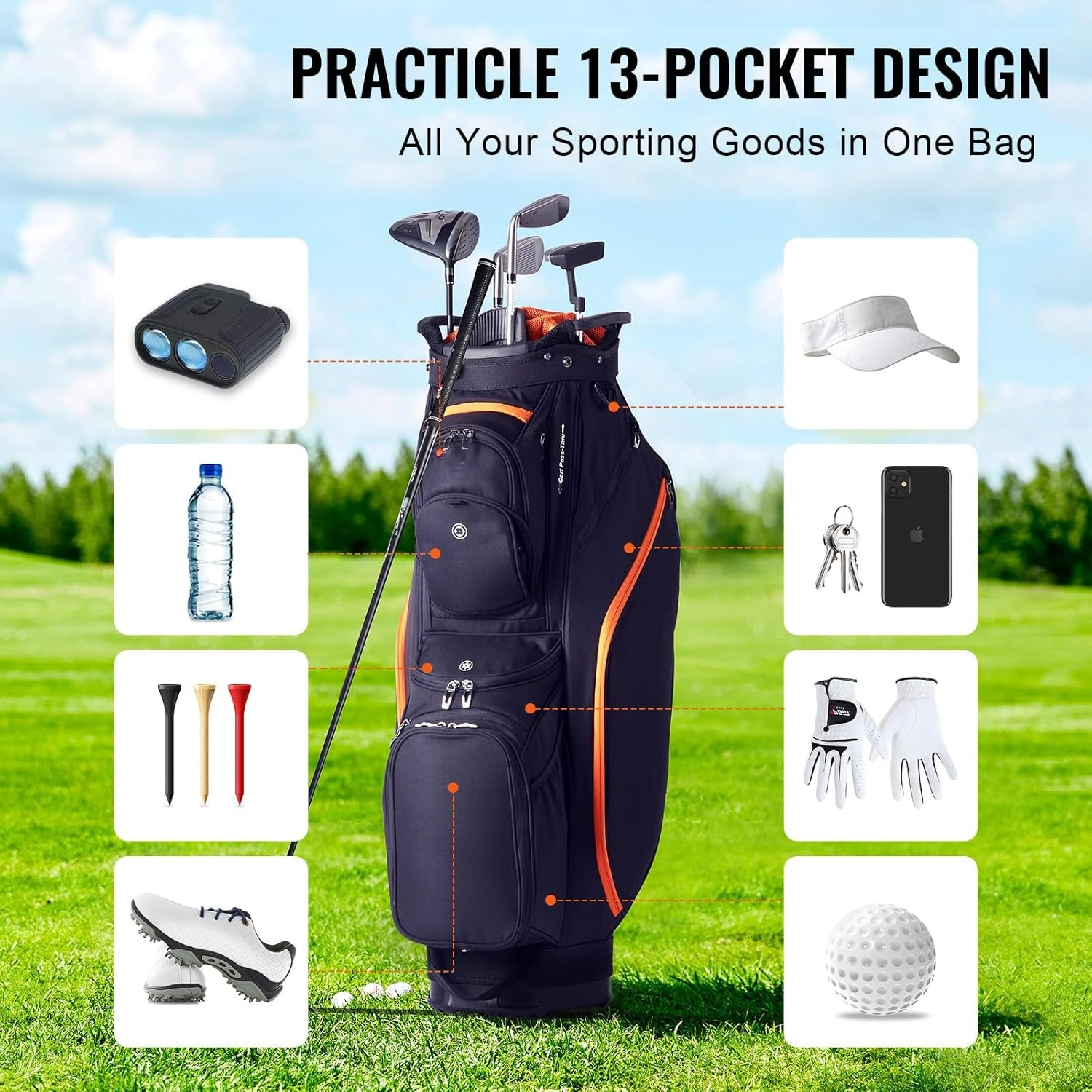 Golf Cart Bag with 14 Way Orga - Golf Bag Stand Cart ulasan dan harga