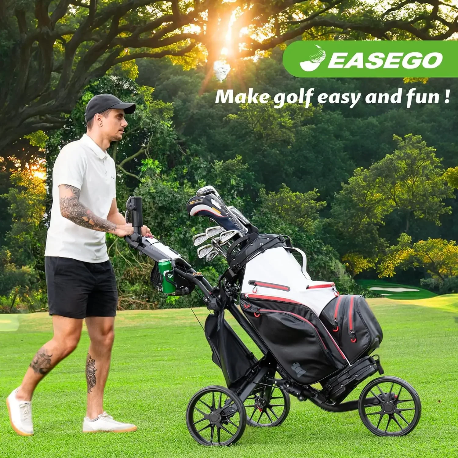Golf Push Cart Three Wheel Fol - Pull Cart Fold ulasan dan harga