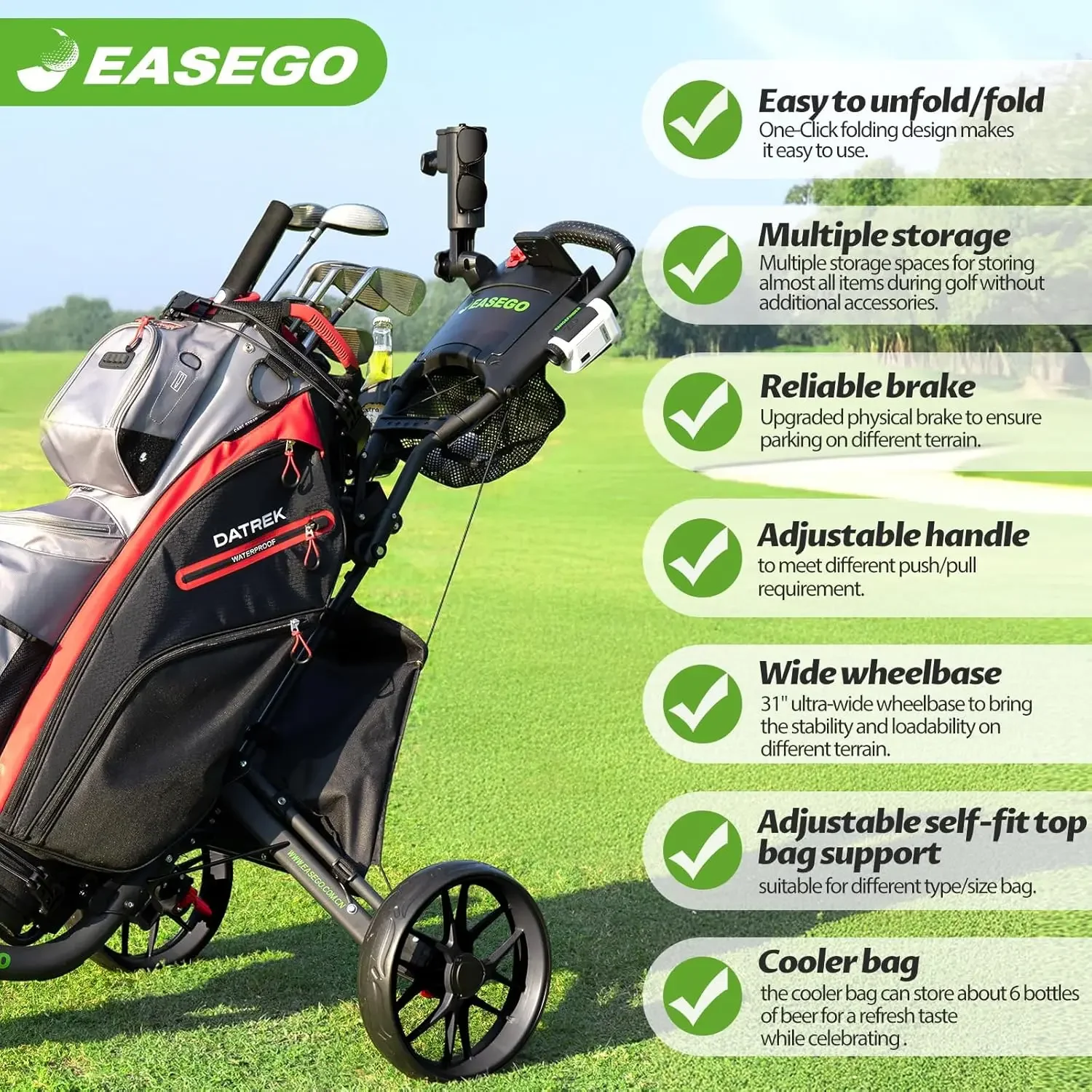 Golf Push Cart Three Wheel Fol - Pull Cart Fold ulasan dan harga